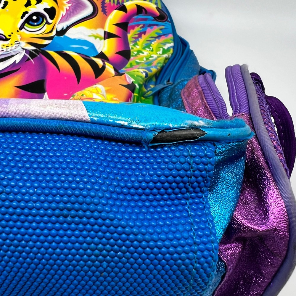 Vtg Backpack 18" Lisa Frank Forrest Tiger Rainbow Y2K Blue Glitter Large FLAWS